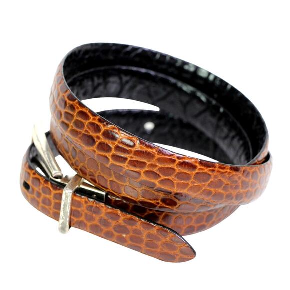 Ralph Lauren BROWN BLACK LEATHER 3/4"Wd SNAKE PRINT RVRSBL DRESS BELT Sz M (4B - Picture 8 of 16